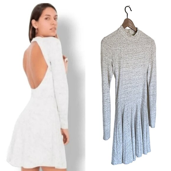American Apparel Oatmeal Heather Long Sleeve Open Back Skater Dress, Size Medium - Picture 1 of 10